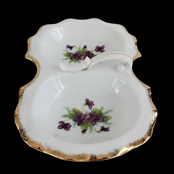 VTG Lipper & Mann Victorian Divided Candy Nut Dish Hand Painted Violet Porcelain - Picture 5 of 11